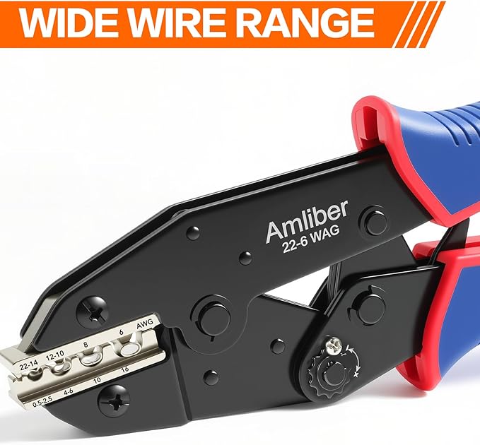 Wire Crimping Tool for Non-Insulated Terminal, AWG 22-6 Ratchet Wire Crimper Tool, Crimping Pliers for Non-Insulated Wire Connector