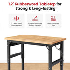 Work Bench with Wheels 48 x 20 Inch Heavy Duty Rubberwood Tabletop Garage Workbench Adjustable Height Work Table with Pegboard, Power Outlets for Woodworking Shop, Home, Office