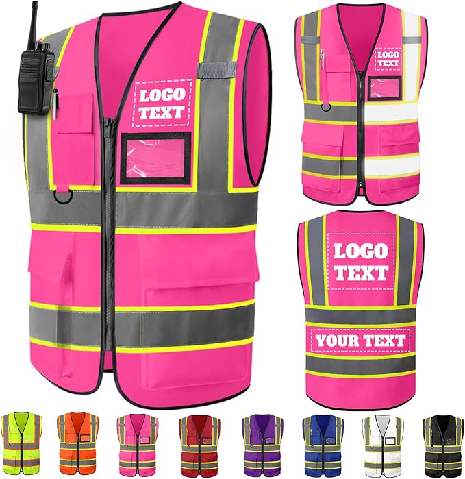 Custom Safety Vest Logo High Visibility Work Vests for Men Customize Hi Vis Reflective Construction Workwear