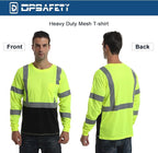 High Visibility Class 3 T Shirts，Hi Vis Safety Shirts with Reflective Strips and Pocket, Long Sleeve Quick Dry Mesh Construction Work Shirt for Men/Women Black Bottom Lime，Small