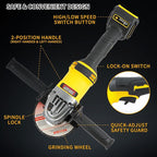 Cordless Angle Grinder, 4-1/2"-Inch Powerhouse. 9000RPM Brushless Motor. Compatible with Dewalt 20V Max Battery(No Battery). Comes with Pin Wrench. Perfect for Metal/Wood Polishing/Thin Steel Cutting