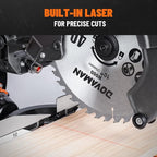 Updated 10-Inch Sliding Miter Saw, Multi-Material Cutting w/ 3 x TCT Blades, Ambidextrous Operation, 5000/3200RPM Speed, Laser Guide, 0-45° Bevel Cut, Max Cut 3.5x13.4in, 9 Positive Stops