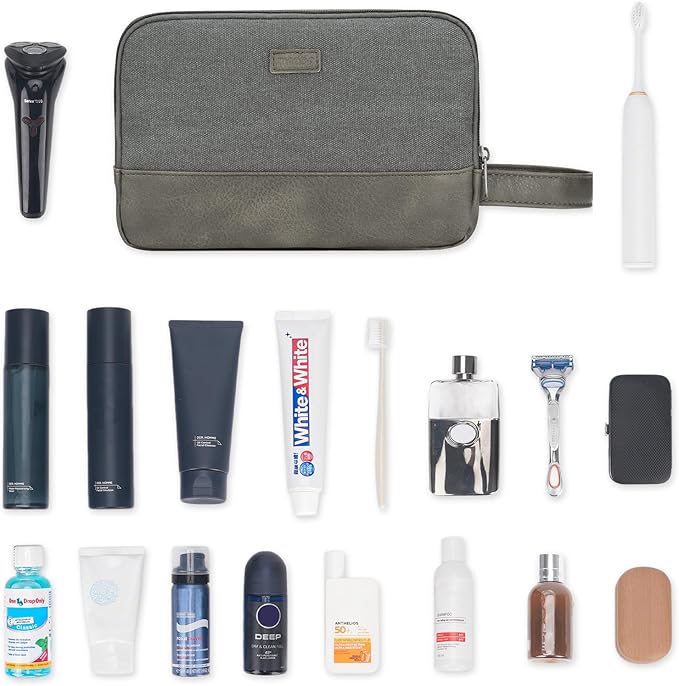 WANDF Travel Toiletry Bag for Men Large Toiletries Shaving Bag Water Resistant Hanging Dopp Kit Travel Accessories Bag for Women Men (Grey)