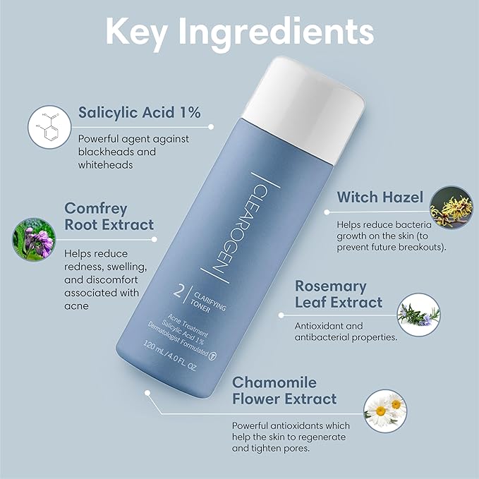 Clarifying Toner for Acne and Blemishes, Face Toner, Facial Toner, Skin Toner, Acne Toner, Toner Oily Skin, Salicylic Acid Toner, Astringent for Face, Toners, 4 Fl Oz-VeraVaultWomen