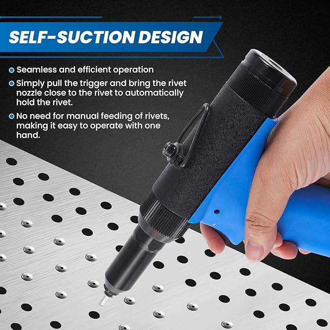 Pneumatic Rivet Gun Air Pop Riveter Tool Kit with 3/32", 1/8", 5/32", 3/16" Rivet Nozzles, Self-Suction Pneumatic Riveting Gun, Upgraded Air Riveter Hydraulic Pop Riveting Rivets Tool