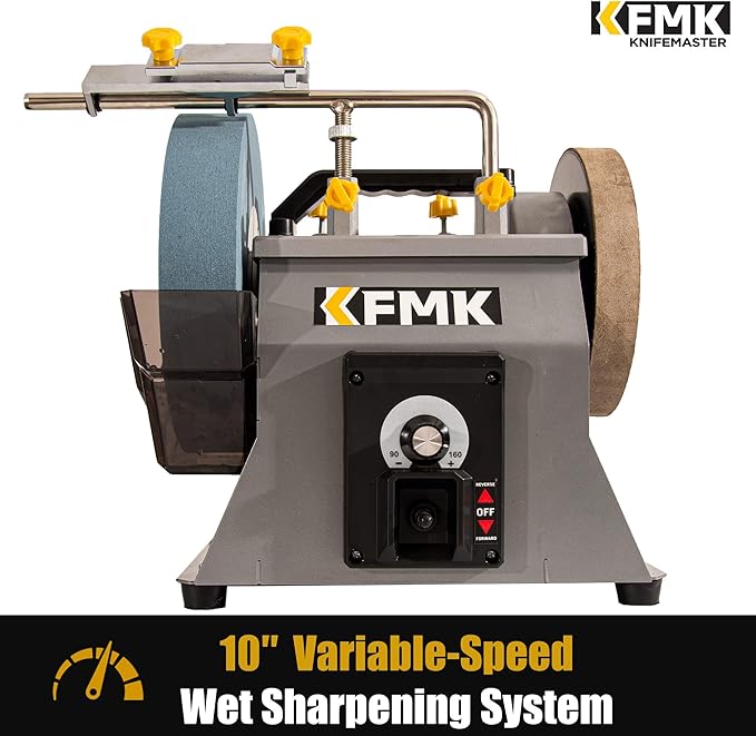10 Inch Variable Speed Wet Sharpening System, 90-160RPM Wet Bench Grinder, Two Direction Water Cooled Wet/Dry Sharpening System for knife, Chisel, Scissor, Woodworking Tools