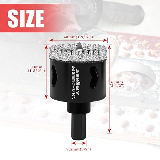 1-9/16 Inch Diamond Hole Saw with Pilot Drill Bit, 1-9/16" Serrated Brazing Tile Hole Saw Diamond Core Drill Bits with Guiding Bit for Ceramic Porcelain Tile Glass Stone Granite Marble