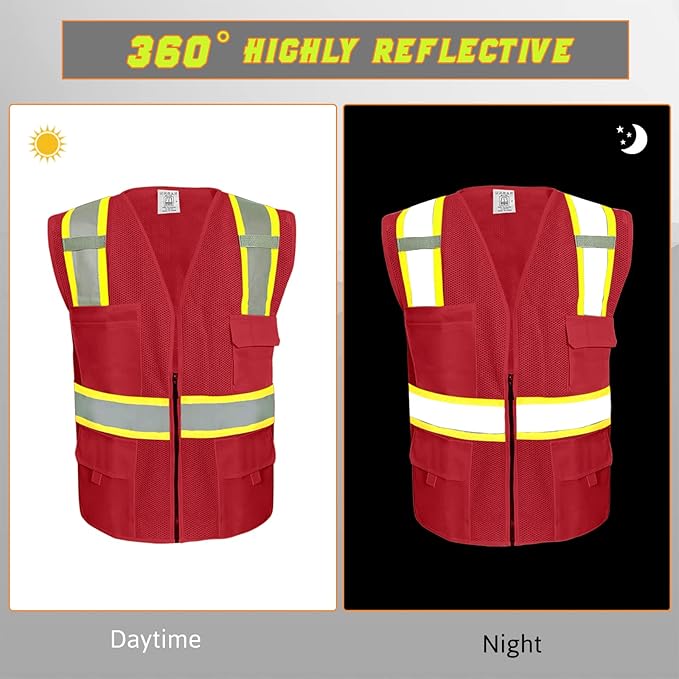 BeautyWill Custom Safety Vest Customized Logo Class 2 High Visibility Reflective Vest with Pockets Construction workwear