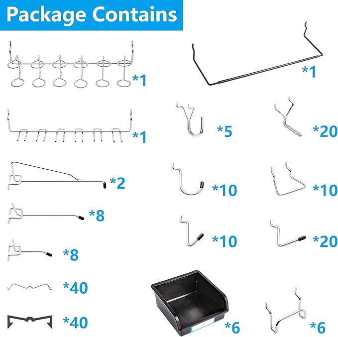 Pegboard Hooks, with Bins, Peg Locks, for Organizing Various Tools, 188 PCS, 80 of Which are Locks