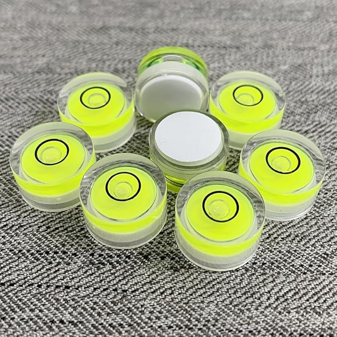 5Pcs Small Circular Bubble Levels with Double Sided Adhesive Bottom Mini Little Stick-on Bubble Spirit Level Measuring Layout Tools Levels (15x8mm)