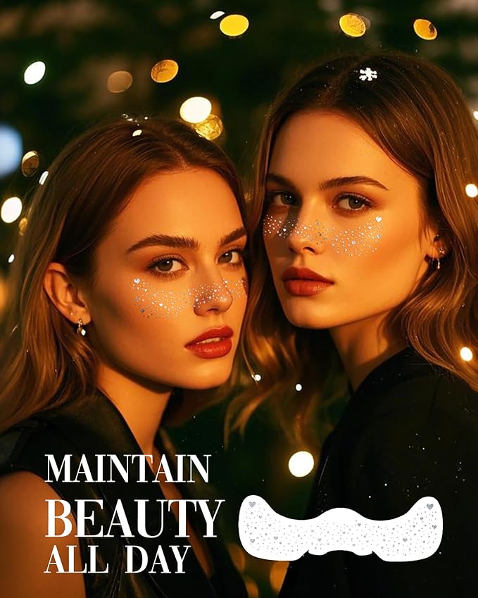 Glitter Freckles, Face Glitter for Kids Women Girls, Waterproof Glow Up Singer Concerts Festival Rave Accessories (Silver -Hearted)