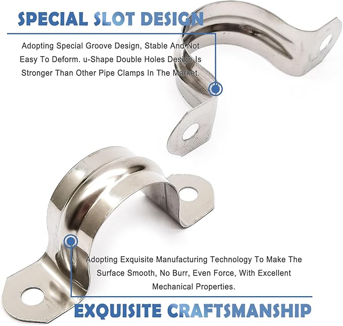 Nge 1inch Rigid Pipe Strap Clamp-Two Hole Strap-U Bracket Tube Clip-Stainless Steel Heavy Duty Pipe Fasten Holder-Secures Conduit，50Pcs（35mm)