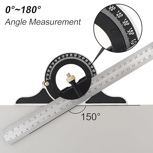 Combination Square,12 Inch Combination Square Angle Ruler, Stainless Steel Adjustable Angle Square, 90 Degree Right Angle Ruler