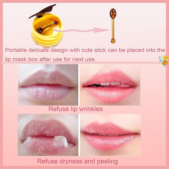 1 PCS Bee Lip Balm Honey Pot, Exfoliating Honey Bee Lip Balm Sleeping Lip Mask Overnight with Sticks, Honey Pot Lip Balm Prevention Dry Hydrating and Crack Lip Scrubs-VeraVaultWomen