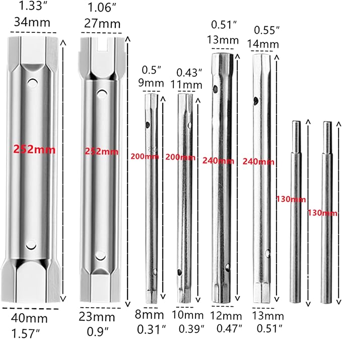 10Pcs shower valve double headed socket wrench, spark plug faucet nut disassembly kit, used for disassembling water pipes, bathtubs, and shower valve hex wrenches, with handle and accessories