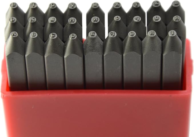 27pcs Heavy Duty Steel Stamp Uppercase Reverse Letters 1/16 1.5mm Hand Stamping Character Mark Code Alphabet Punch Kit for Bracelet Ring Jewelry Sheet Metal Plate Making Mold Die