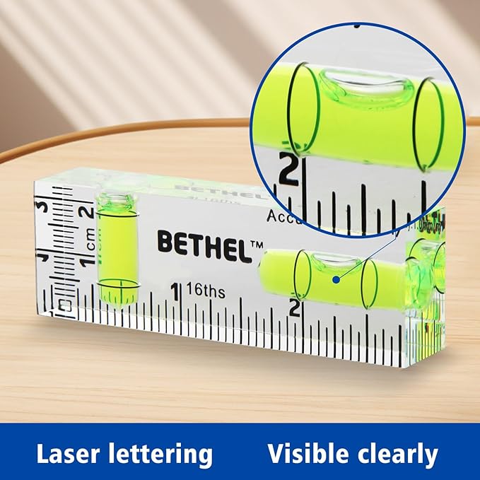 BETHEL Mini Bubble Level - 90°/180° Dual Direction Spirit Level with Shatterproof Design, High Accuracy for Picture Hanging, DIY, Carpentry - Ultra-Compact 75x25x15mm Pocket Leveling Tool