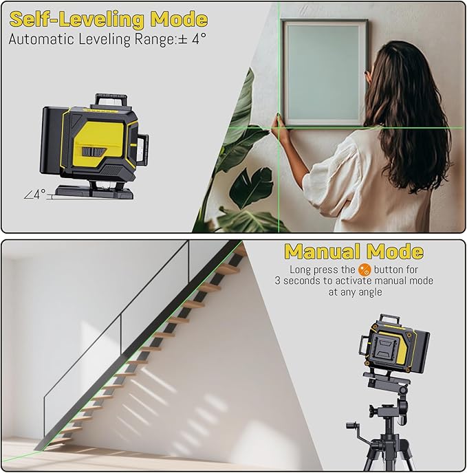 16 Line Laser Level 360 Self Leveling,4x360° Professional 4D Cross Line Green lazer Level with 2 Batteries for Construction and Picture Hanging,Adjustable Brightness Magnetic Bracket,Remote Control