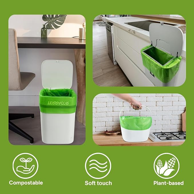 1.3 Gallon Compostable Trash Bags, 35 Bags Compost Bags for Countertop Bin, BPI Certified and Meet The ASTM D6400 Standard，Compostable Trash Bags in Dispenser Packs