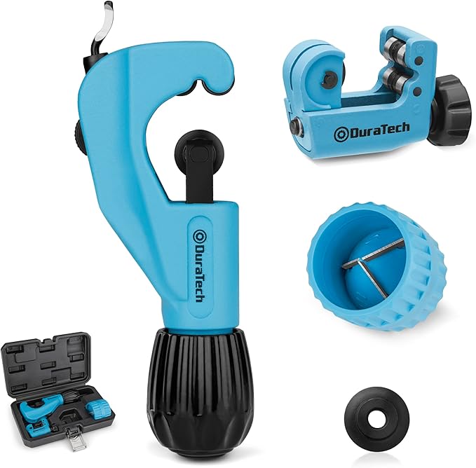 DURATECH 3-Piece Pipe Cutter Set, Tubing Cutter with Derubbing Tool, Mini Tube Cutter and Tube Reamer, Cutting Capacity 1/8" to 1-1/8", Perfect for Copper, Aluminum, Brass, and PVC Tube