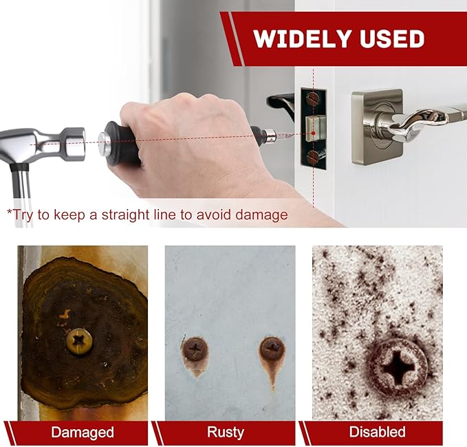 1/4" Manual Hand Impact Driver Set Extractor-14 PCS Impact Screwdriver S2 Steel Much More Durable Disengage Rusted Fasteners or Frozen Bolts Manual Reversible Impact Driver Set