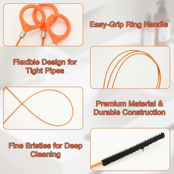 Drain Snake Kit for Hair Removal and Clog Cleaning, Snake Drain Hair Removal Tool for Shower, Sink and Tub Drains (6 Pcs)