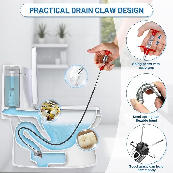 Flexible grabberDrain Snake Tool - The Ultimate 61inch Flexible Grabber for Hair, Unclog Any Drain in Minutes! Gunk & Debris in Sinks, Showers & Tubs. No More Chemicals, Just Quick Results!