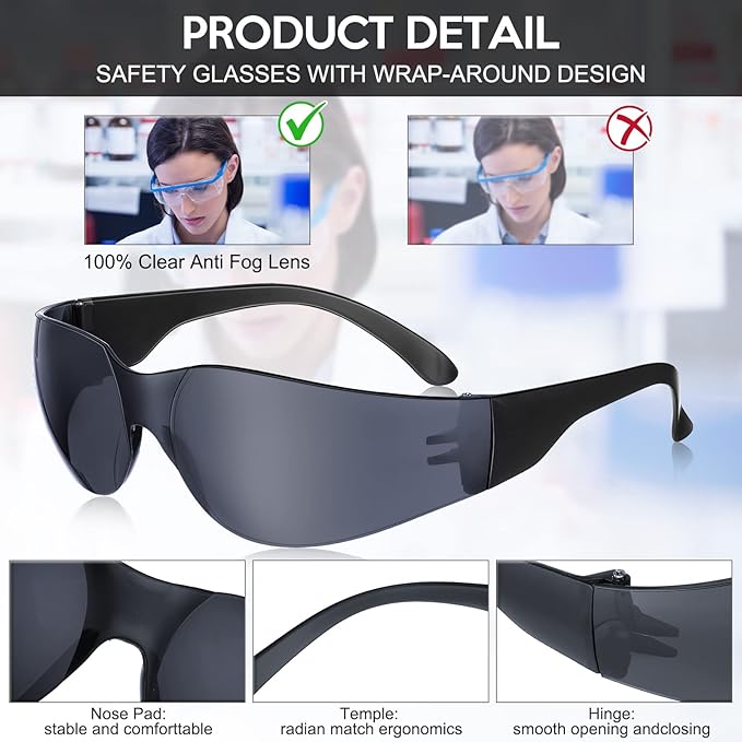 48 Pack Safety Glasses Bulk Clear Safety Goggles Black Tinted Eye Protection Glasses Anti Dust Impact Scratch Resistant Protective Eyewear for Men Women Work Lab Construction Carpentry Shooting
