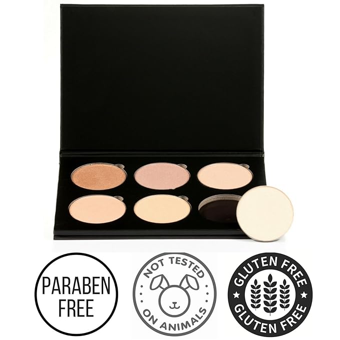 Makeup Highlighter Palette – Beauty Junkees Powder Highlighter Makeup Palette 6 Shades Glow Kit, Face Highlight Make Up Set for Beginners, Professional Quality, Paraben Gluten Cruelty Free Cosmetics-VeraVaultWomen