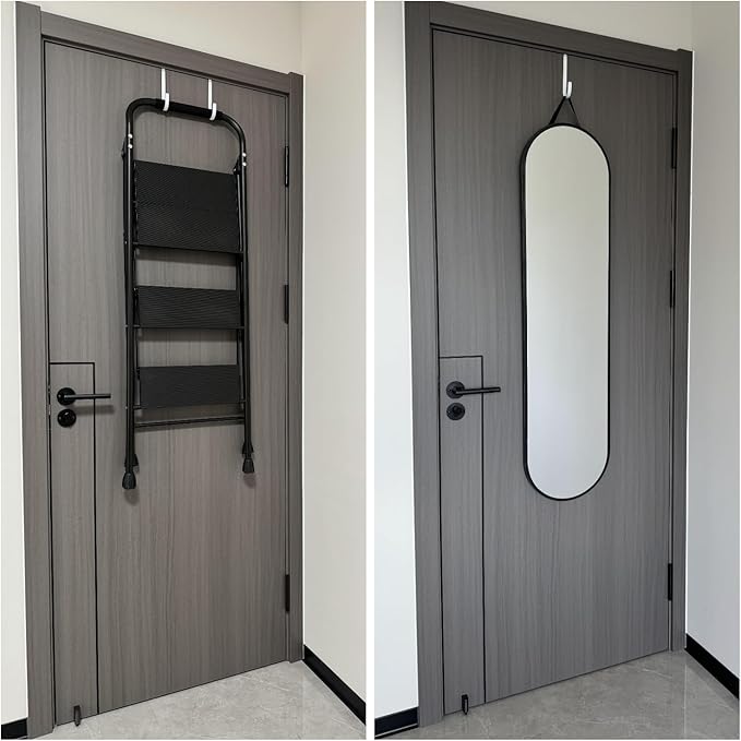 Over The Door Metal Hooks with Plastic Coating 5.5" Fit 0.5" to 1 3/8" Door 6 Pcs Heavy Duty Single Towel Robe Rack Wreath Bathroom Shower Hanger Shoe Organizer Ironing Board Short White