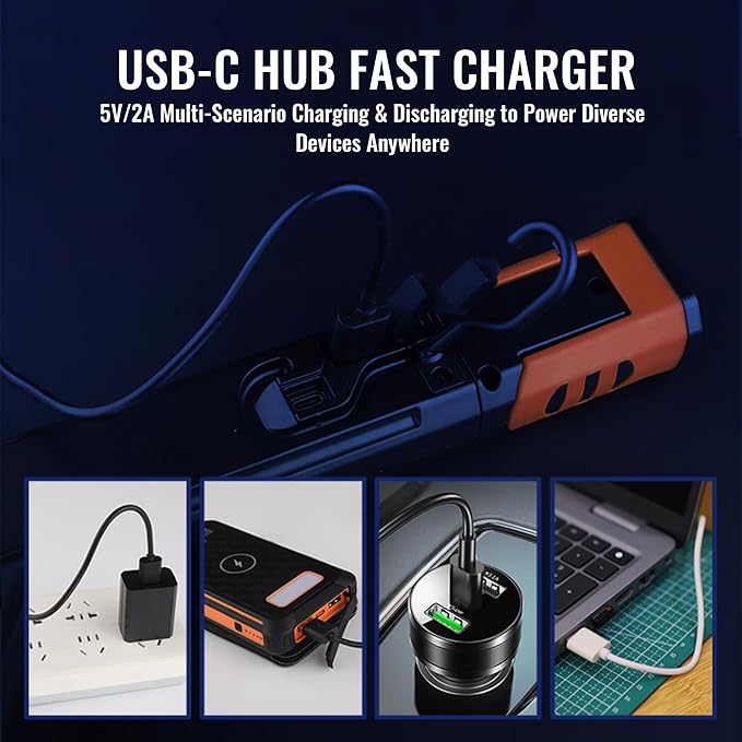 Magnetic Rechargeable Underhood Work Light for Mechanic, 7800mAh 12H, IP65 Waterproof, 360° Rotating, 4 Modes (2700K-6500K), USB-C Fast Charge, for Car Repairing/Garage/Emergency