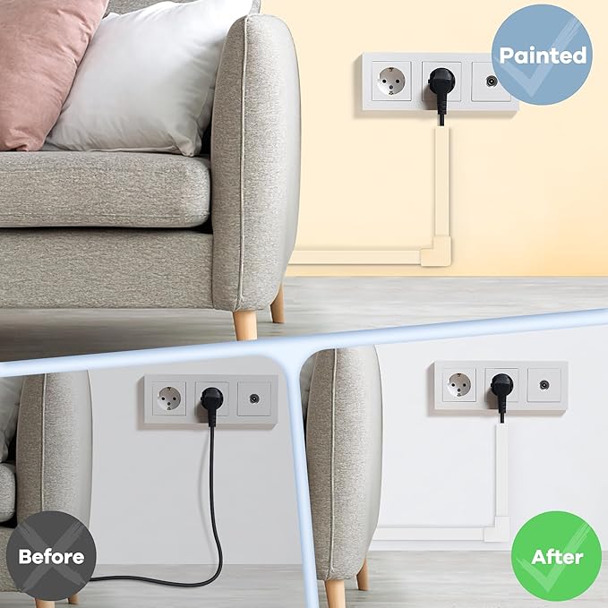 One-Cord Hider Kit, 126in Cable Covers for Wires on Wall, Mini Wire Hider for Wall Mounted TV, White Cable Raceway, Paintable Cord Cover Cable Management for Home Office, 8 x L15.7in W0.6in H0.4in