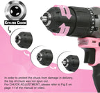 WORKPRO Pink Cordless 20V Lithium-ion Drill Driver Set, 1 Battery, Charger and Storage Bag Included - Pink Ribbon