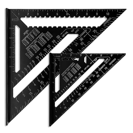 7 inch 12 inch Rafter Square Aluminum Alloy Double Scale Triangle Ruler Angle Ruler Carpenter Triangle Square Rafter Tool Mensurement Tool for Woodworking and Carpentry