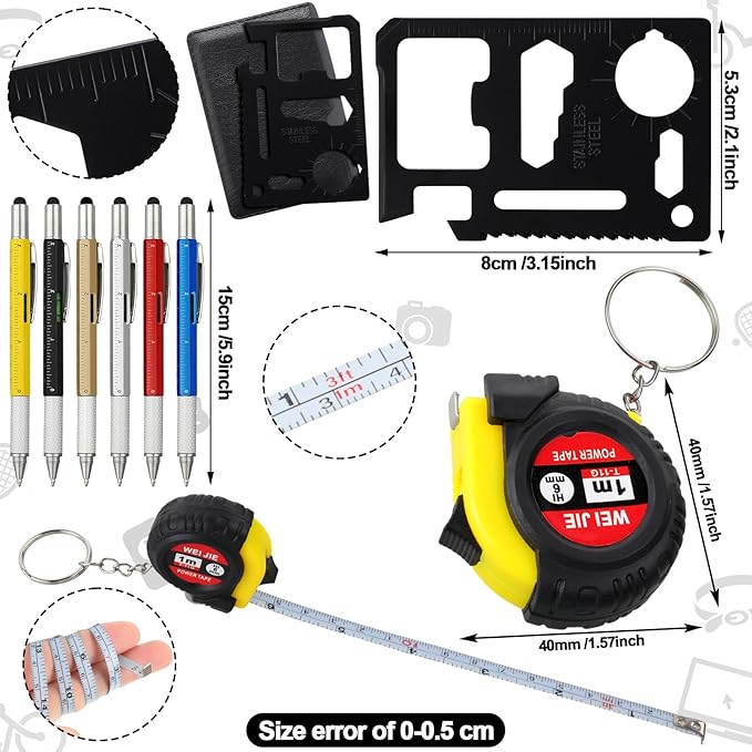 144 Pcs Mini Tape Screwdriver Keychain Set Christmas Men Gifts Bulk Adult Party Favors Multitool Pen Card Tool Measuring Keychains Stocking Christmas Stuffers for Men Dad (Multicolor)