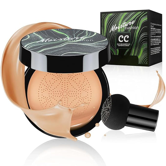 Mushroom Head Air Cushion CC Cream Foundation - Moisturizing & Long-Lasting BB Cream Concealer Makeup Base for All Skin Types, Brighten Long - Lasting Even Color Correcting Concealer (Medium Deep)-VeraVaultWomen