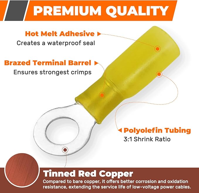 Crimping Tool For Heat Shrink Connectors, 310PCS Waterproof Automotive Marine Grade Heat Shrink Wire Connectors, AWG 22-10 Tinned Red Copper, 27 Sizes (Ring, Fork, Spade, Bullet, Splice)