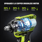 Cordless Impact Wrench, 406Ft-lbs (550N.m) Brushless 1/2 inch, 2800RPM High Torque Impact Gun, 2x 4.0Ah Battery, Charger, 4 Sockets, Electric Impact Wrench for Car Home