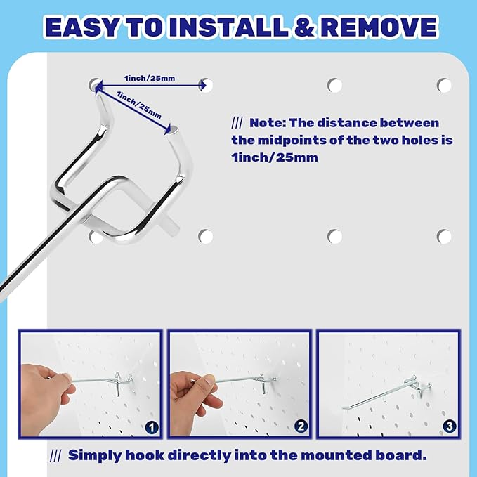 40Pcs 6" /150mm Stainless Steel Pegboard Display Hooks Bulk Set, Silver Garage Organization Peg Wall Hook Metal Slatwall Panel Hook Fit 1/8 and 1/4 Inch Pegboard for Retail