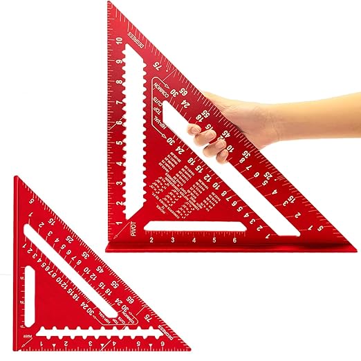Carpenter Square 12 Inch &7 Inch,Aluminum Rafter Square Carpenter for Woodworking,Sturdy Angle Drawing Measuring Ruler,Layout Tool Alloy Triangle Ruler Protractor for Carpentry,Red