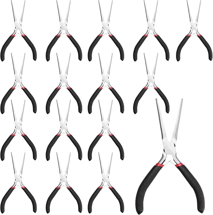 15 PCS 6 Inch Needle Nose Pliers, Precision Pliers with Extra Long Tips and Non-Serrated Jaws for Wire Wrapping, Jewelry Making, Gripping Gadgets