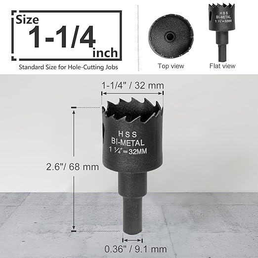 1-1/4 Inch Hole Saw with 9.1mm Triangle Shank Arbor, JTemgle Bi-Metal Hole Saw Heavy Duty Hole Cutting Tool for Cornhole Boards, Recessed Lights, Wood, Plastic, Drywall & Soft Metal