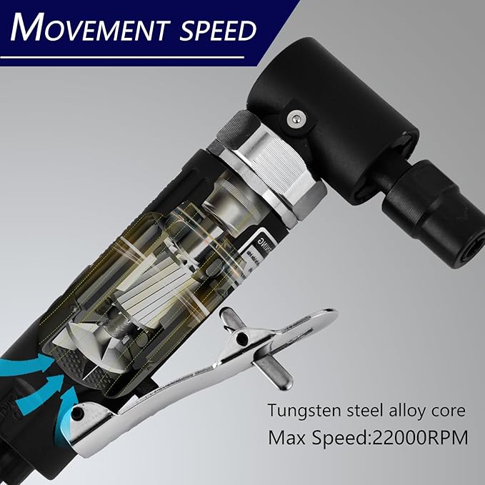90° Right Angle Air Die Grinder 1/4" 20000 RPM - Pneumatic Tool for Metal/Woodworking/Automotive, Compact Lightweight