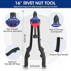 WORKPRO 16" Rivet Nut Tool, Nutsert Rivnut Tool Kit with 11 Metric and SAE Mandrels, 185pcs Rivnuts Assortment Kit with Carrying Case, Ideal for Sheet Metal & Automotive Work