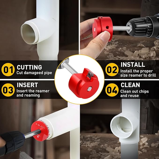 9Pcs PVC Pipe Reamer Kit With 1/2inch, 3/4inch, 1inch, 1-1/4inch,1-1/2inch, 2inch,2-1/2inch, 3inch, 4inch Head Aluminum, PVC Fitting Saver, PVC Socket Saver For SCH40 PVC, ABS PVC Pipe, CPVC