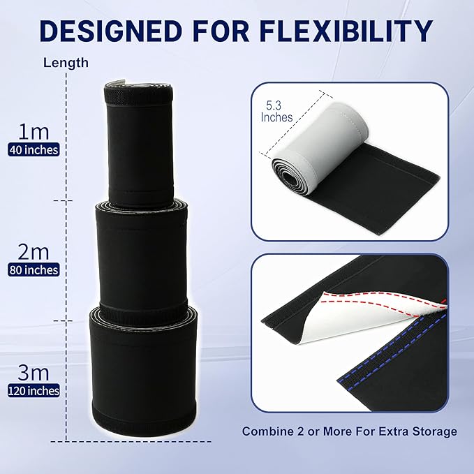 Neoprene Cable Management Sleeve 6.6ft (80 inch) - 1.5 inch, Velcro Cuttable Cord Organizer, Split Wire Loom Tubing Reversible Cord Protector for TV USB PC Ethernet Cable Hider Protect Pets Kids