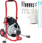 Albott 75 FT x 3/8 inch Electric Drain Cleaner Machine with Auto-Feed & 10 Cutters, Sewer Snake Auger for 1–4 Inch Pipes, Foot Switch & Wheels, Ideal for Commercial & Home Use, Gray/Red