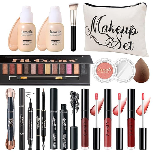 Makeup Kit for Girls Teens, Travel Makeup Kit, Facial Makeup Full Kit, Makeup Present Set for Beginners & Professionals, Cosmetic Bag Include Pigmented Blendable Eyeshadow Palette, concealer-VeraVaultWomen