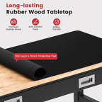 Work Bench for Garage with Drawers 60 x 22 Inch Heavy Duty Rubberwood Tabletop Work Table with Pegboard, Power Outlets Adjustable Workbench for Woodworking Shop, Home, Office, Electronic