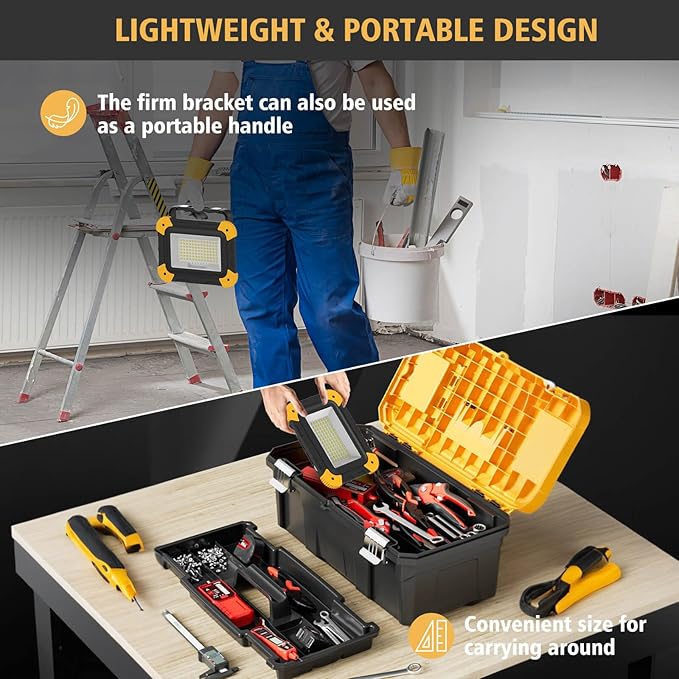 Rechargeable Magnetic Work Light, 40W Portable LED Flood Light Battery Powered, Waterproof Work Lights Cordless Job Site Lighting 180° Rotate for Outdoor Camping Garage Mechanics, Gifts for Men